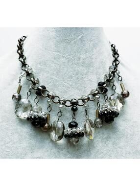 Statement Beaded Chain Necklace with Crystal Drop Accents